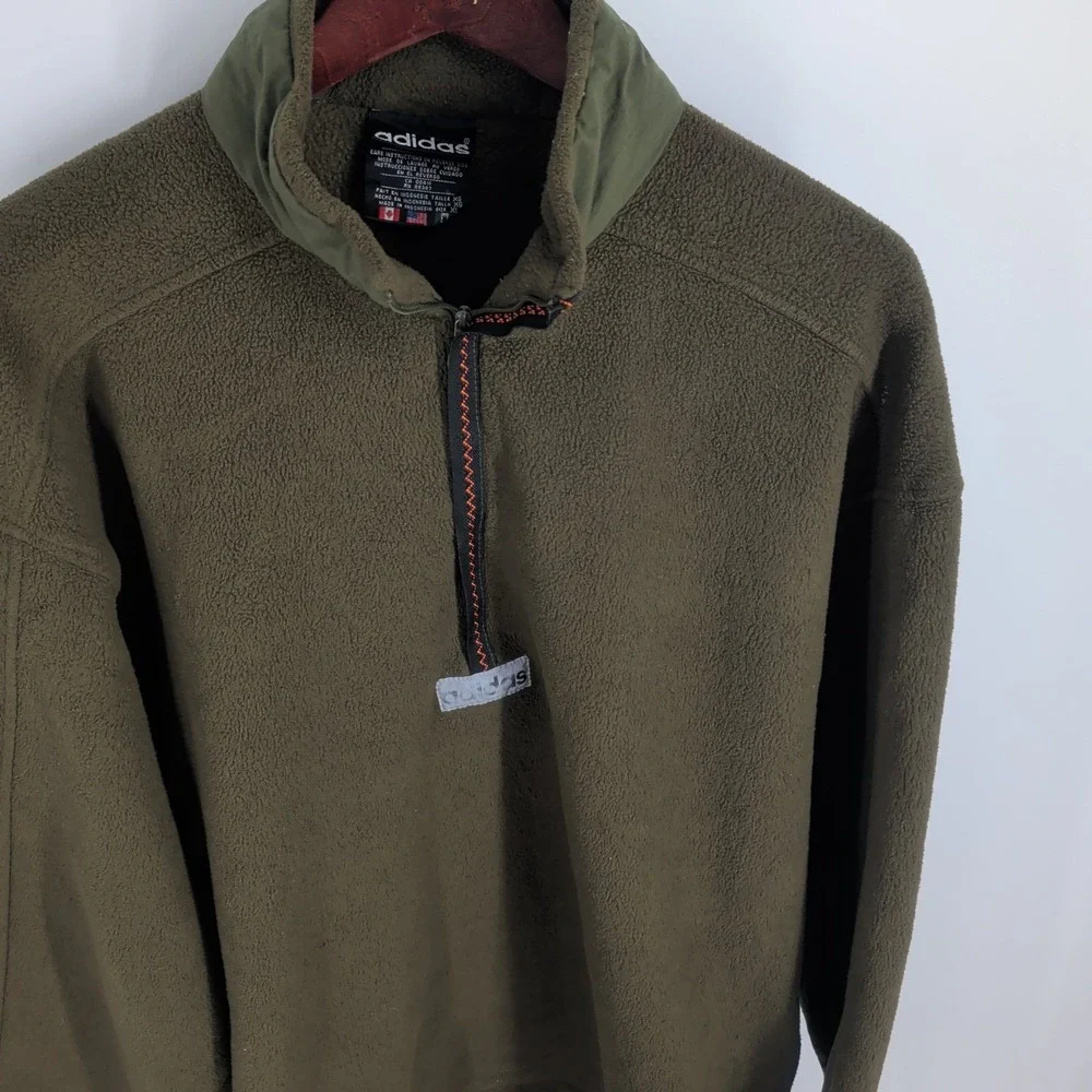 Vintage 90 Adidas Relaxed Fit Fleece 1/4 Zip Sweatshirt Earth Tone Green Size XL